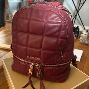 Michael Kors Quilted Backpack in Burgundy Wine with Gold Hardware